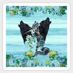 Wonderful elegant fox with flowers and wolves Sticker